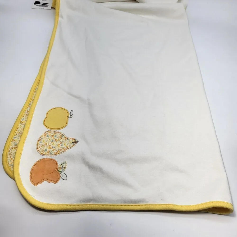 Vintage Gymboree Prairie Ranch Baby Blanket Floral Fruit Apple Pear Appliqué